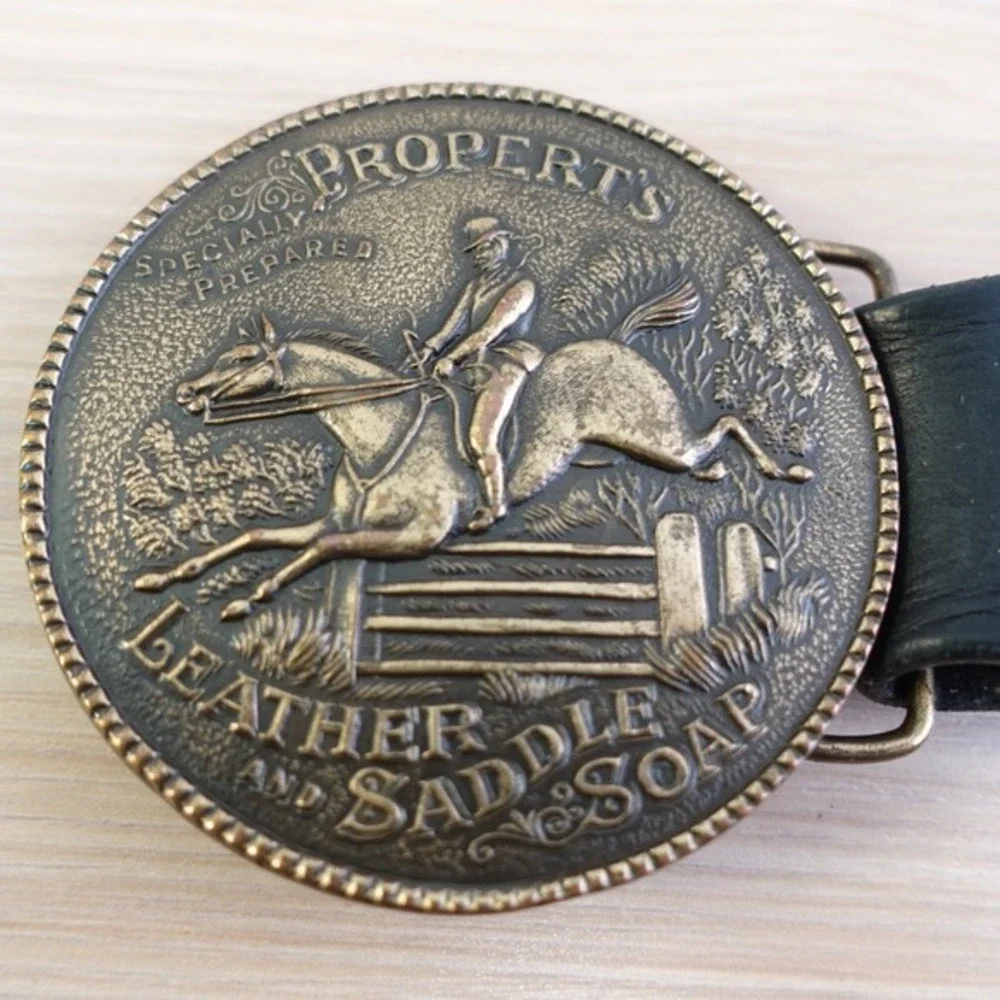 VTG Western Heavy Rodeo Belt Mens 46 Black PROPERTS LEATHER SADDLE‎ SOAP Buckle